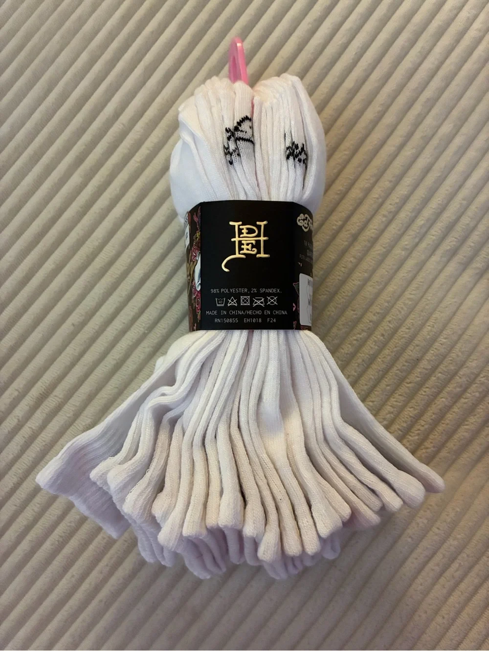 Ed Hardy White Quarter Ankle Socks with Embroidered Accents - 10 Pack
